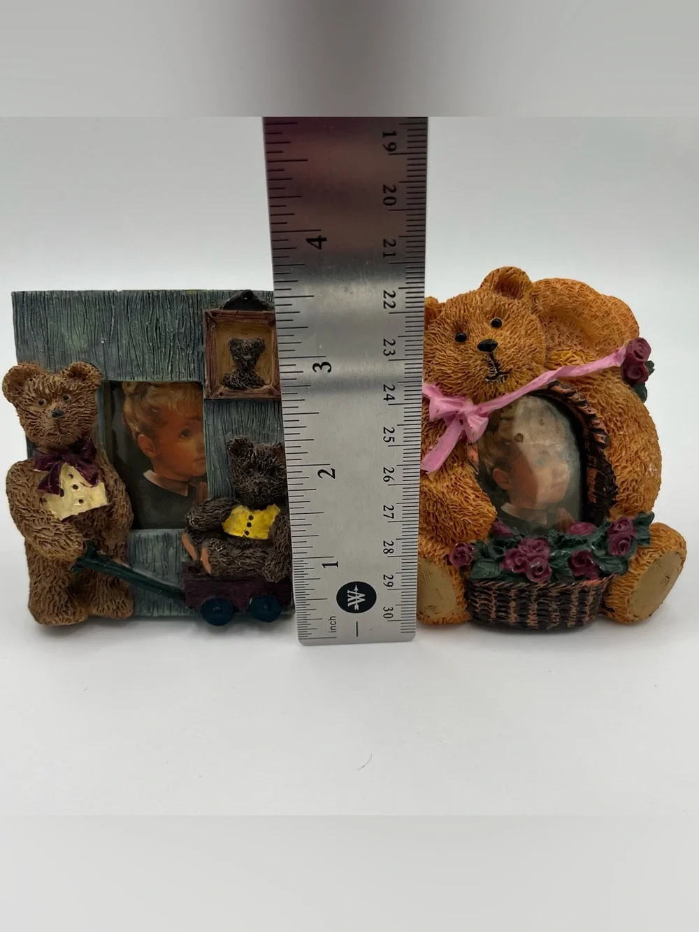 Cottagecore Teddy Bear Mini Sculpted Resin Picture Photo Frame - Set of 2